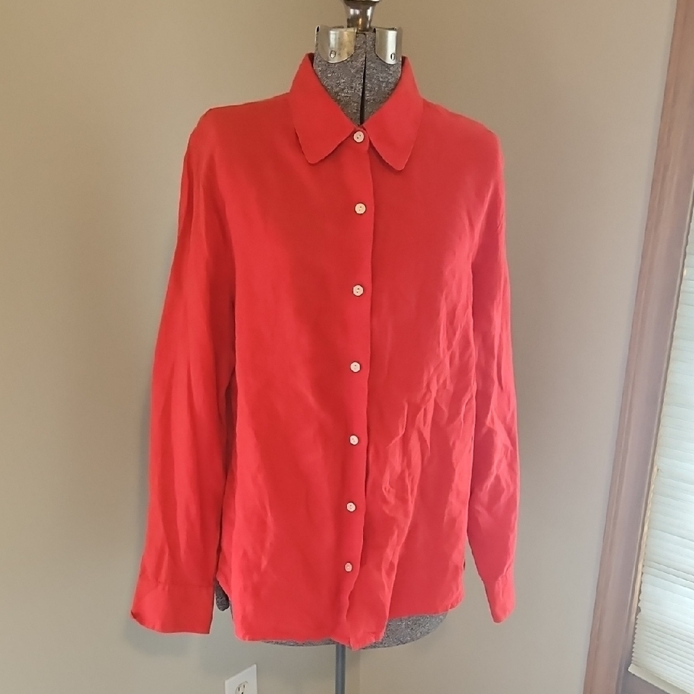 Eddie Bauer red linen button down top